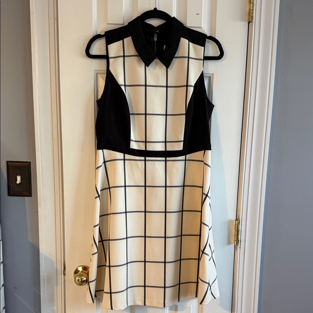 Loft Black and White Checkered Sleeveless Dress Size 8P